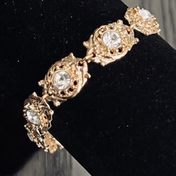 ✨New! Beautiful Vintage Sparkling Gold Plated Rhinestone Fashion Bracelet w bBox 