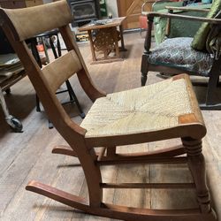Half-Size Wood/Rattan Rocking Chair