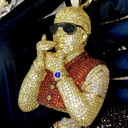 Big Smoking Guy Men’s 14k Gold 5X Layered CZ Diamonds Pendant with 20 Inches Miami Cuban Link Chain Set, CZ Diamonds, ICY Chain