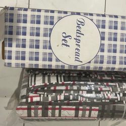 Checkered Bedspreads Queen Size 3 Piece Set Grey Red