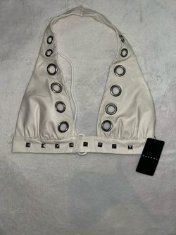 Sumwon white leather halter neck crop top
