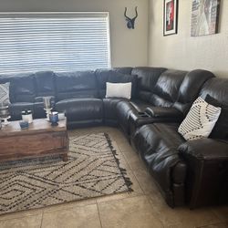 High-Quality Brown Leather Full Sofa