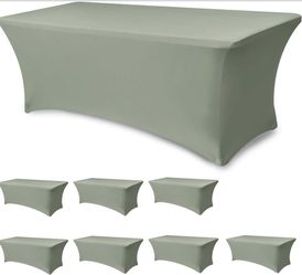 Enjoyidea Stretch Table Cover For 6 Foot Rectangle Tables-8 Pack Sage Spandex Fitted Tablecloth-Elastic 6ft Folding Tablecloths For Party, Vendor Boot