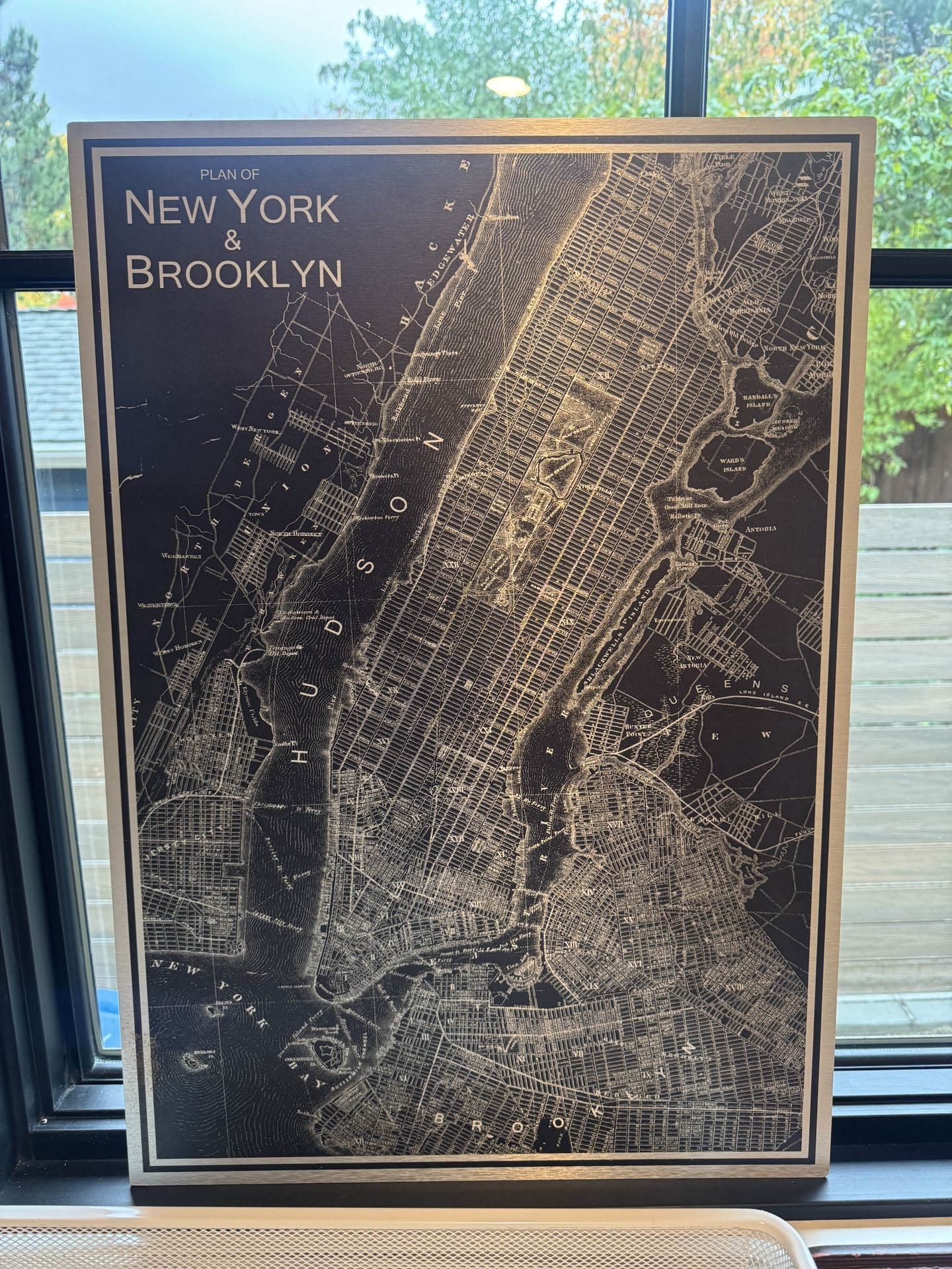 New York and Brooklyn Map Art Metal