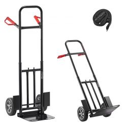 Hand Truck, 600 lbs Load Capacity, Heavy-Duty Hand Truck Dolly with Wheels & Telescoping Handle, Portable Trolley Dolly with Tie-down Strap for Moving