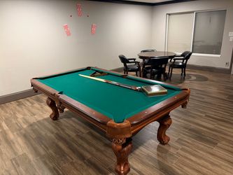 Pool Table with Carved Wood Legs