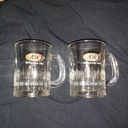 Two Vintage Solid Glass Classic A&W Root beer Double Shot Glasses
