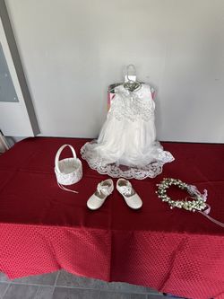 Flower Girl Dress-Shoes-Head Piece-Flower Basket