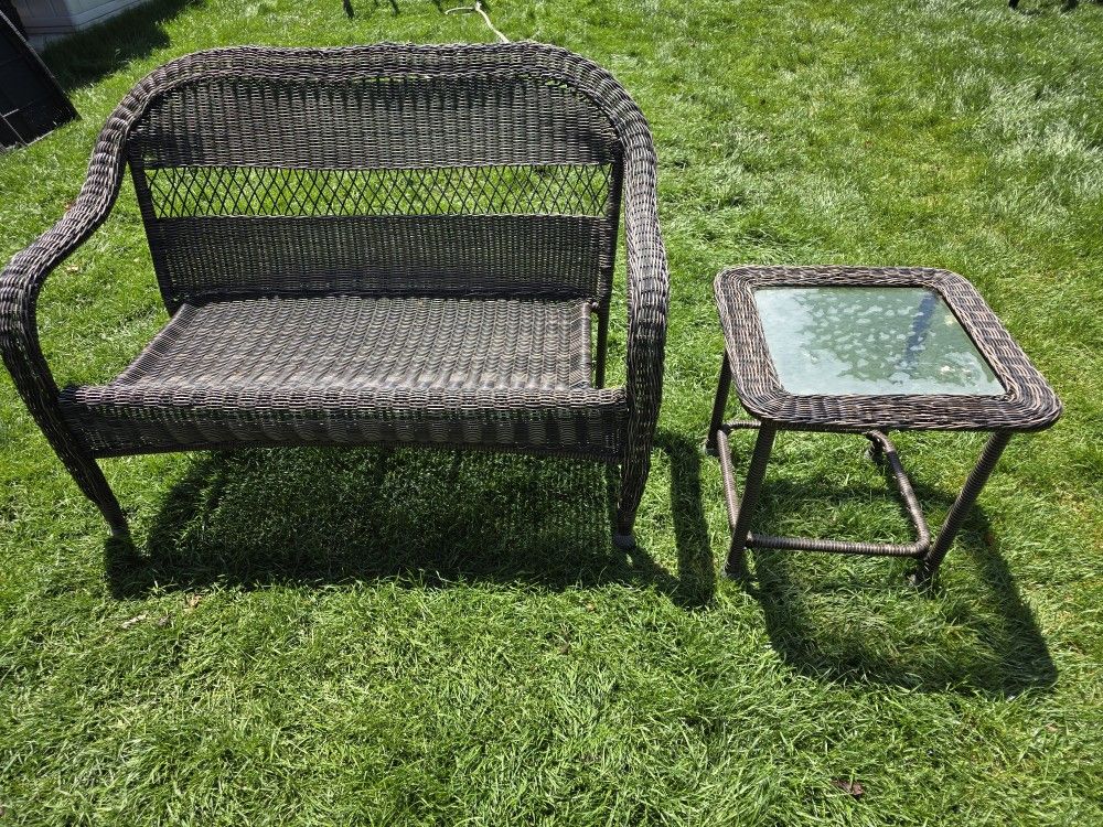 Wicker Loveseat And Table