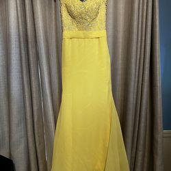 Long Mermaid Lace Beaded Yellow Formal Dress | Size 6