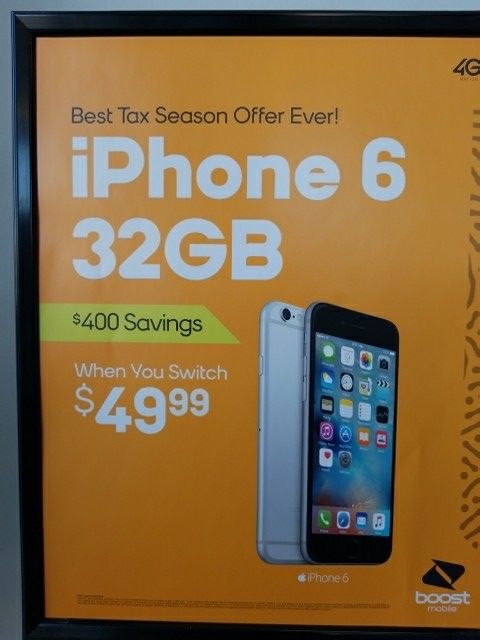 Apple iPhone 6 $49.99 when you switch to Boost Mobile.
