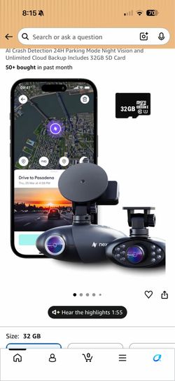 Nexar Pro Dual Dash Cam 1080p FHD Front and Interior Cameras AI Crash Detection