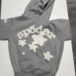 Sp5der Puffprint Hoodie Grey Size Medium 
