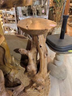 Teak Root Wood Pedestal Side Table