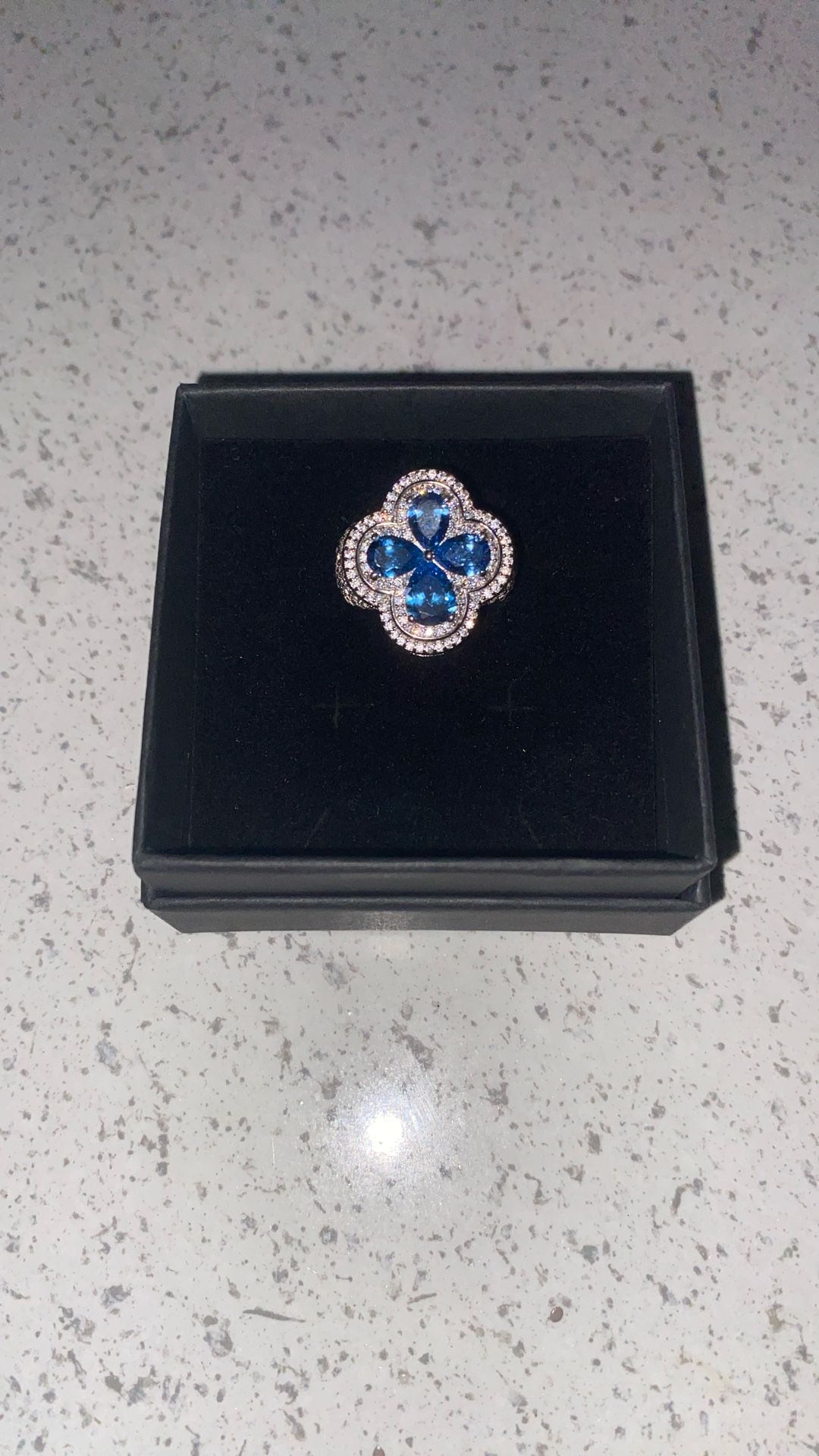 Iced Out Blue Topaz Clover Cross Ring