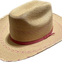 Girls Pink Pinto palm leaf cowboy hat