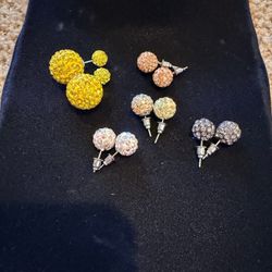 5 Pairs of Brand New Rhinestone Ball Stud Earrings – Double-Sided Style Included (No Box)
