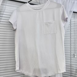L Shein White Pocket Patched Drop Shoulder T-shirt 