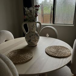 Round Dining Table + 4 Bouclé Chairs