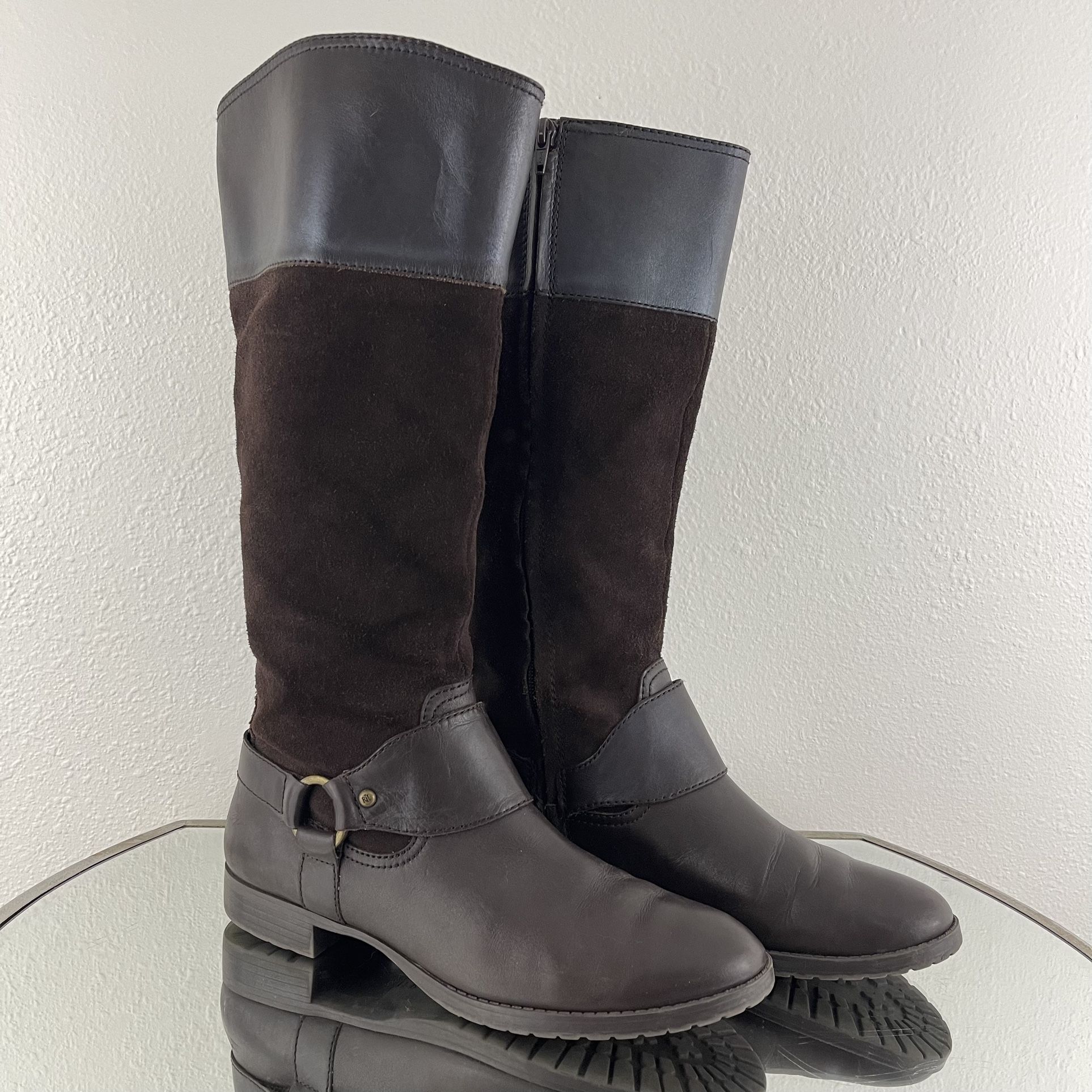 RALPH LAUREN Dark Brown Suede Leather Sulita Harness Tall Knee High Riding Boots