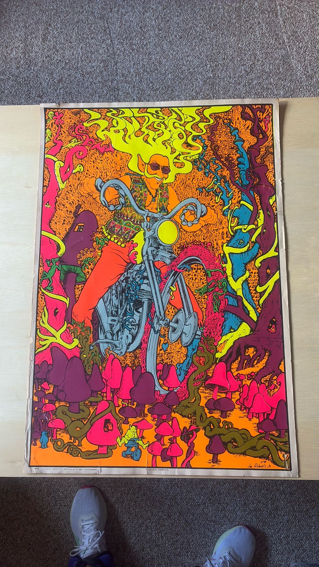 1970 Captain America Black Light Poster