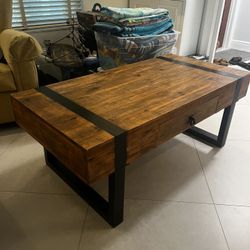 Wood And Black Coffee Table With Two Drawers