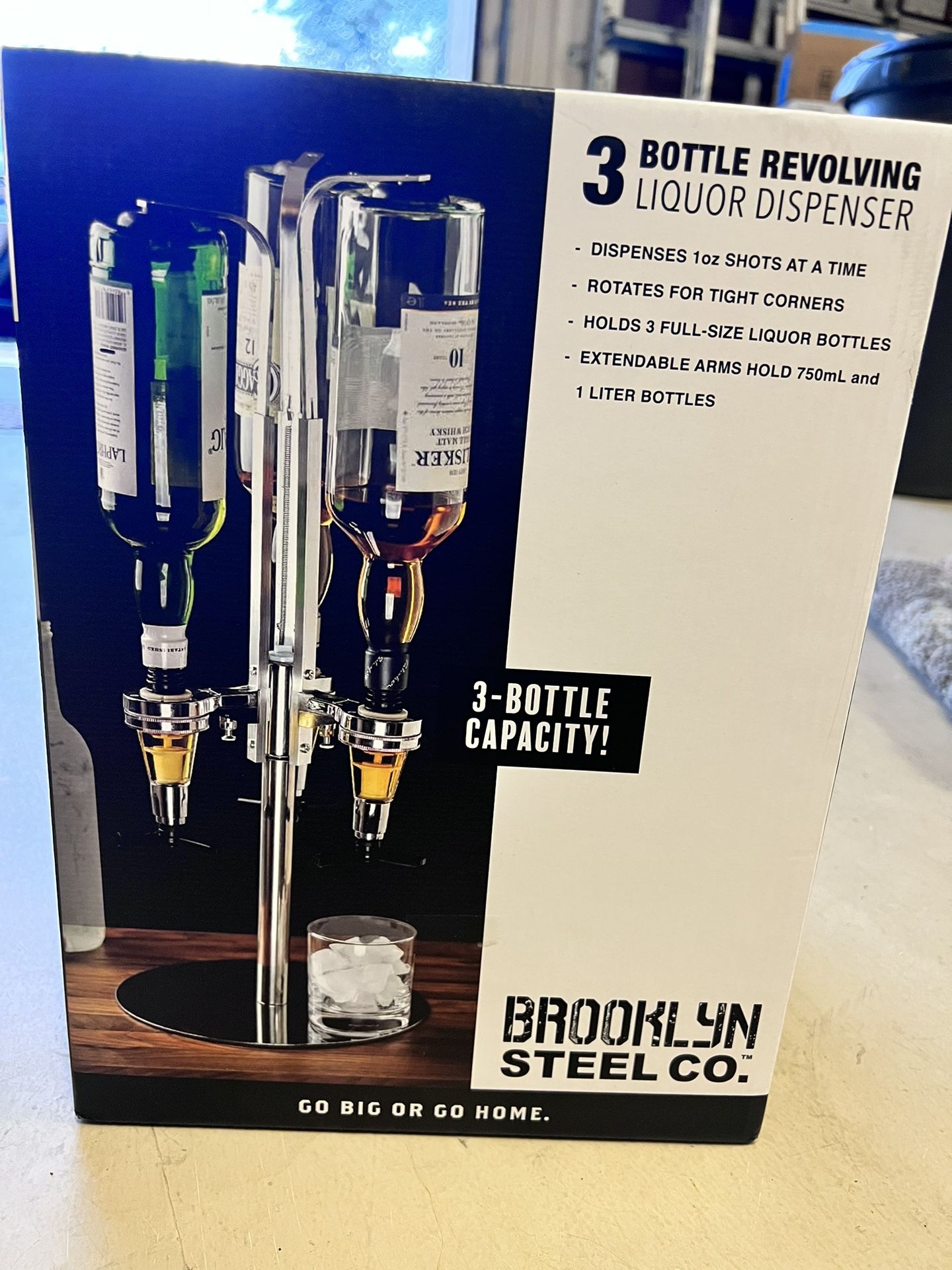 Brooklyn Steel Co. 3 bottle revolving liquor dispenser Brand New