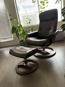 Beautiful $2k IMG Norway Leather Recliner + Ottoman | Mid-Century Modern