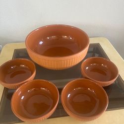 🧡 Vintage Set of 5 Terracotta Ceramic Bowls (Made in USA) 🧡