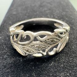 Sterling Silver Diamond Filagree Ring - Size 10