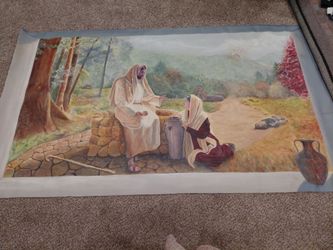 Hand panted canvas, Jesus and the women at the well