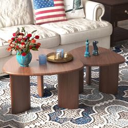 Nesting Coffee Table Set of 2, Modern Walnut Wood Veneer Coffee Table and Side Table Set for Living Room, Small End Table Set with Flexible Use and Sp