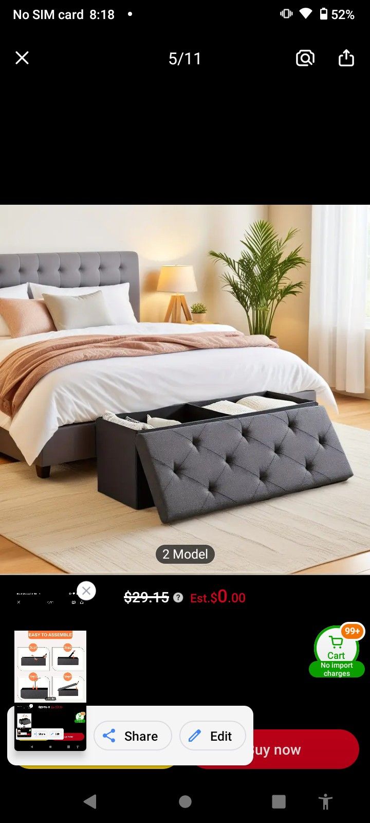 Giantex 43.5" Folding Storage Ottoman Bench, Storage Chest Box w/Divider, Padded Seat Shoe Bench, Fabric Tufted Ottoman for Home, Grey