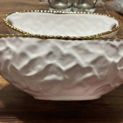 White And Gold Glass Bowls. Set Of 2 