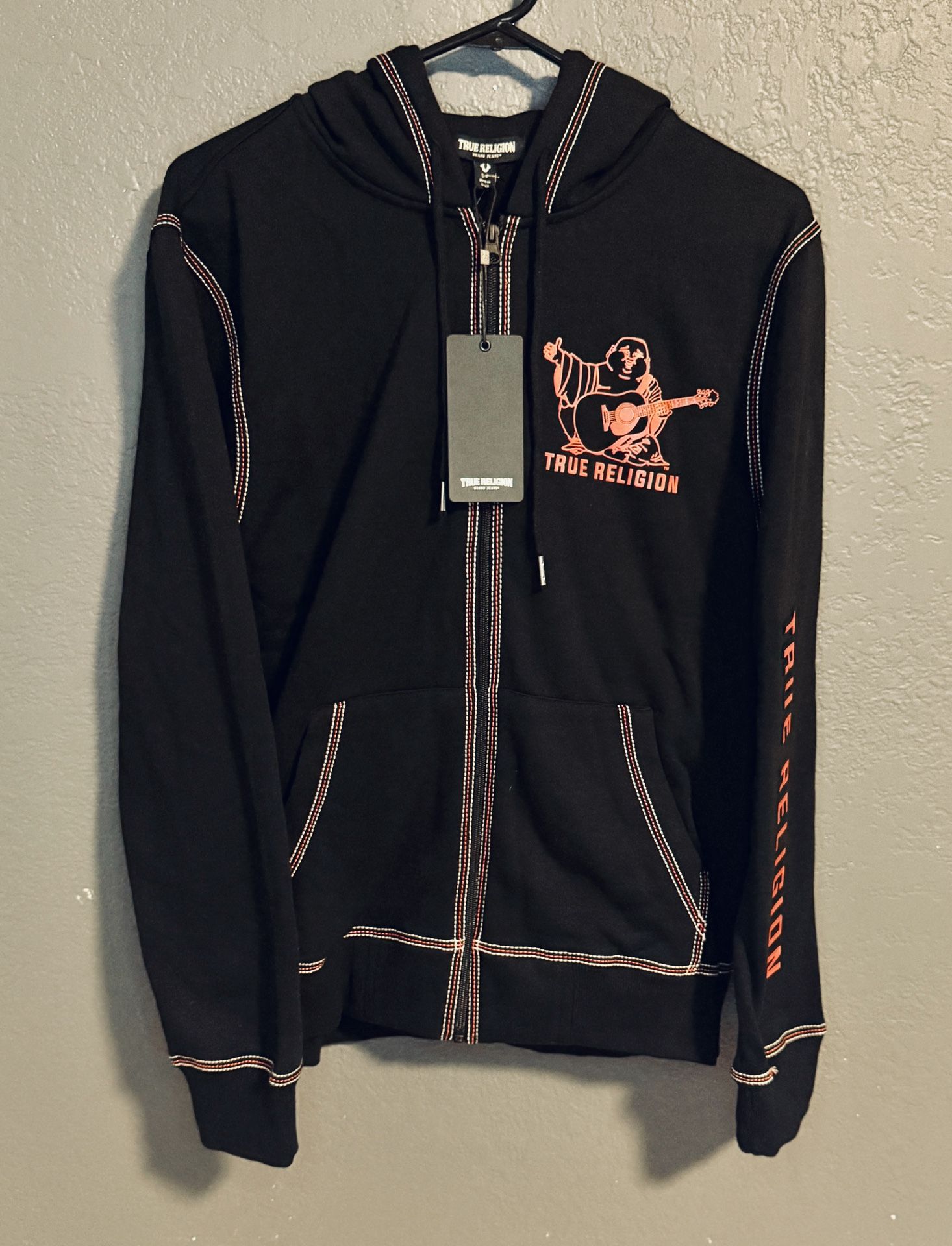 New True Religion Embossed Triple Zip Hoodie Jet Black Men's Size Small