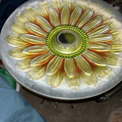 Glass And Metal Stained Glass Sunflower Bird Bath 