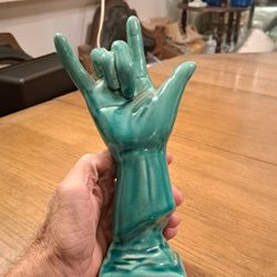 "I Love You In ASL" Turquoise Crackle Glaze Ring Holder-Makes A Great Gift