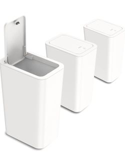 Set of 3 Slim Trash Cans with Pop Up Lids