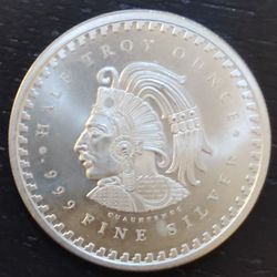 Half Troy Ounce Pure Silver Coin Round Cuahutemoc