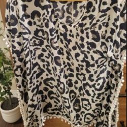 Beach Coverup Poncho Dress Small Animal Print