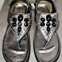 🌸NEW Donald Pliner Boho Leather Metallic Thongs Sandals Slingback US 9 HILTON
