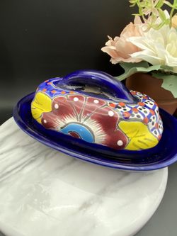 Talavera Butter Dish, Kitchen,  Cobalt Blue