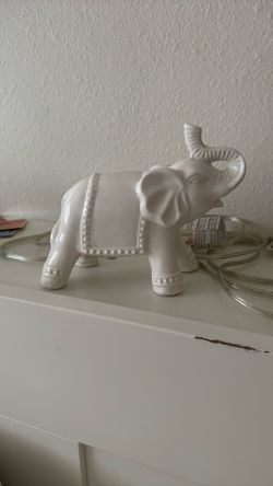 Ceramic White Lucky Trunk Up Elephant Night Light