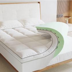 Memory Foam Mattress Topper Full Size , 4inch Dual Layer Cooling 2''Gel Green Tea Memory Foam & 2" PillowT
