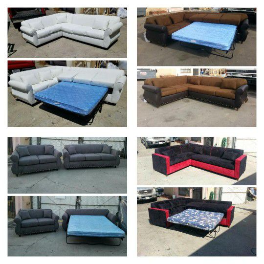 Brand NEW 7X9FT Sectional Sofa WITH SLEEPER COUCHES, Blackred,brown Combo, GREY Fabric Sofa Set, White LEATHER  Couch BED