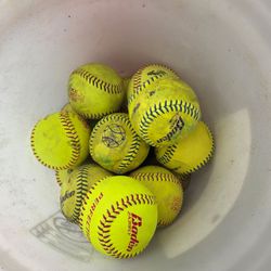 Set of 16 Used, dry 11" Softballs in a 5 Gallon Bucket