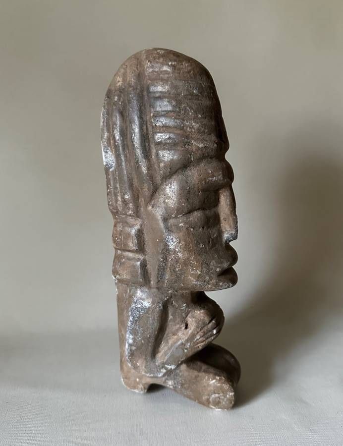 Primitive Carved Stone Seated Figure Statue Collectible Decor