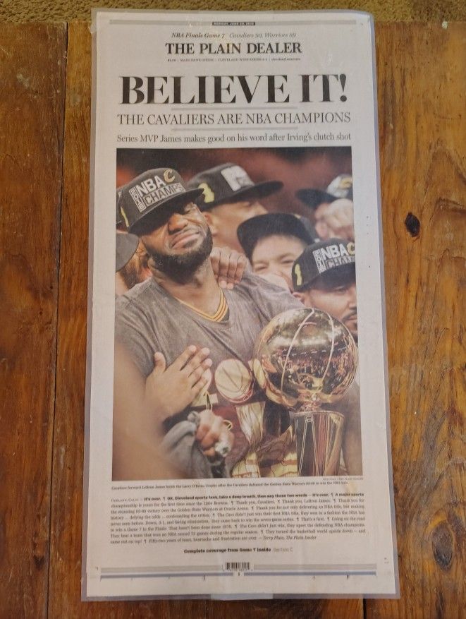 Cleveland Cavaliers NBA Champions 2016 Plain Dealer Newspaper 6-20-16 BELIEVE