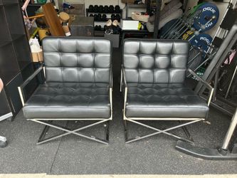 Faux Leather and Chrome Modern Arm Chairs