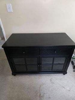 Black Wood TV Stand with Glass Doors